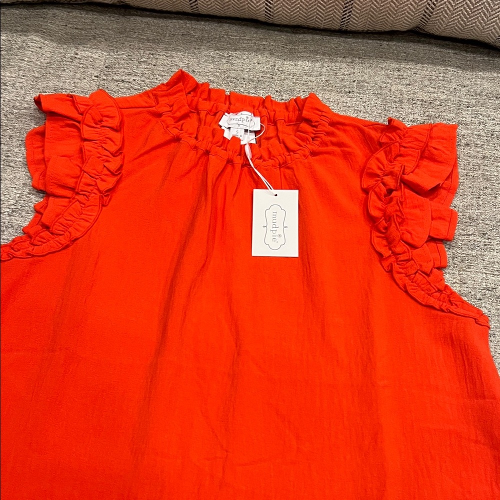 Mudpie Bright Orange Ruffle Top - Picture 2 of 5